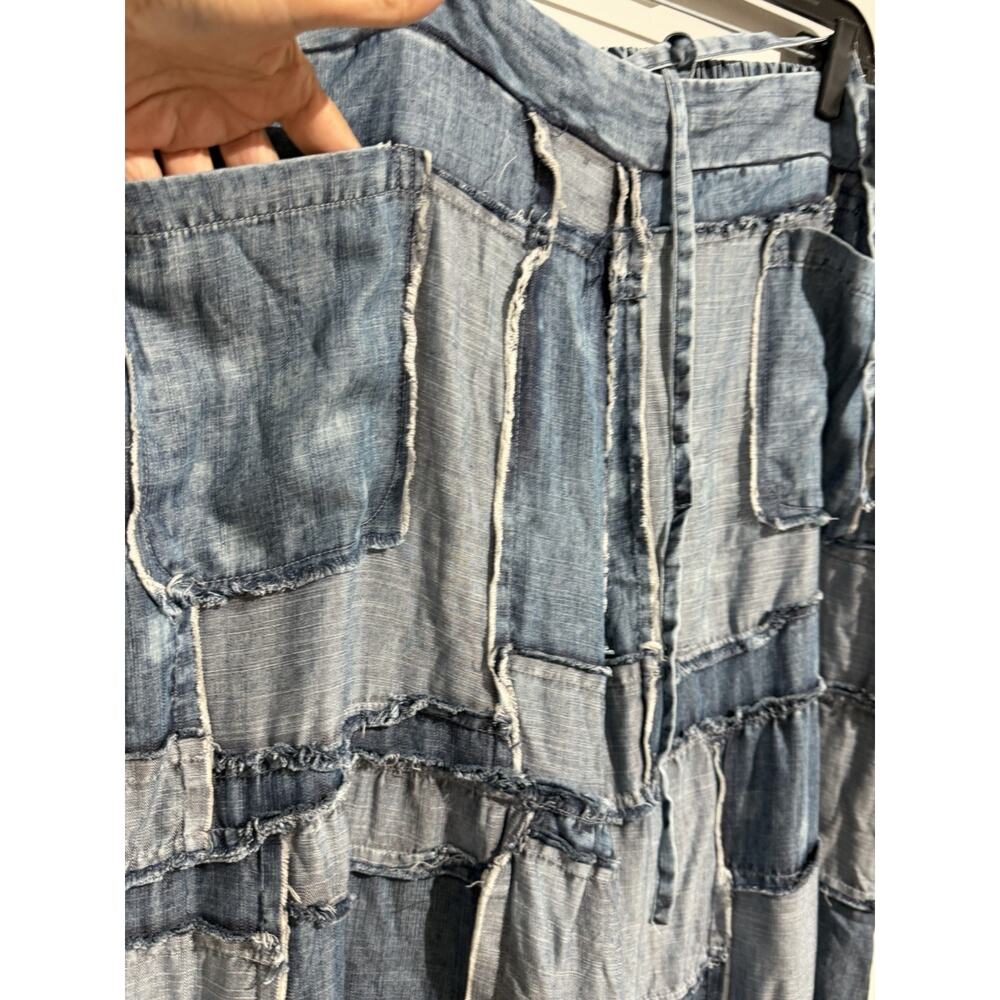 NWT Jaded Gypsy Distressed Patchwork Denim Tencel tiered Palazzo Pants Size L/X - Picture 10 of 16